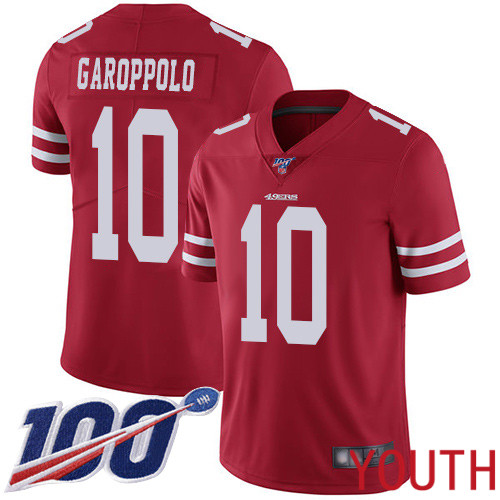 San Francisco 49ers Limited Red Youth 10 Jimmy Garoppolo Home NFL Jersey 100th Season Vapor Untouchable